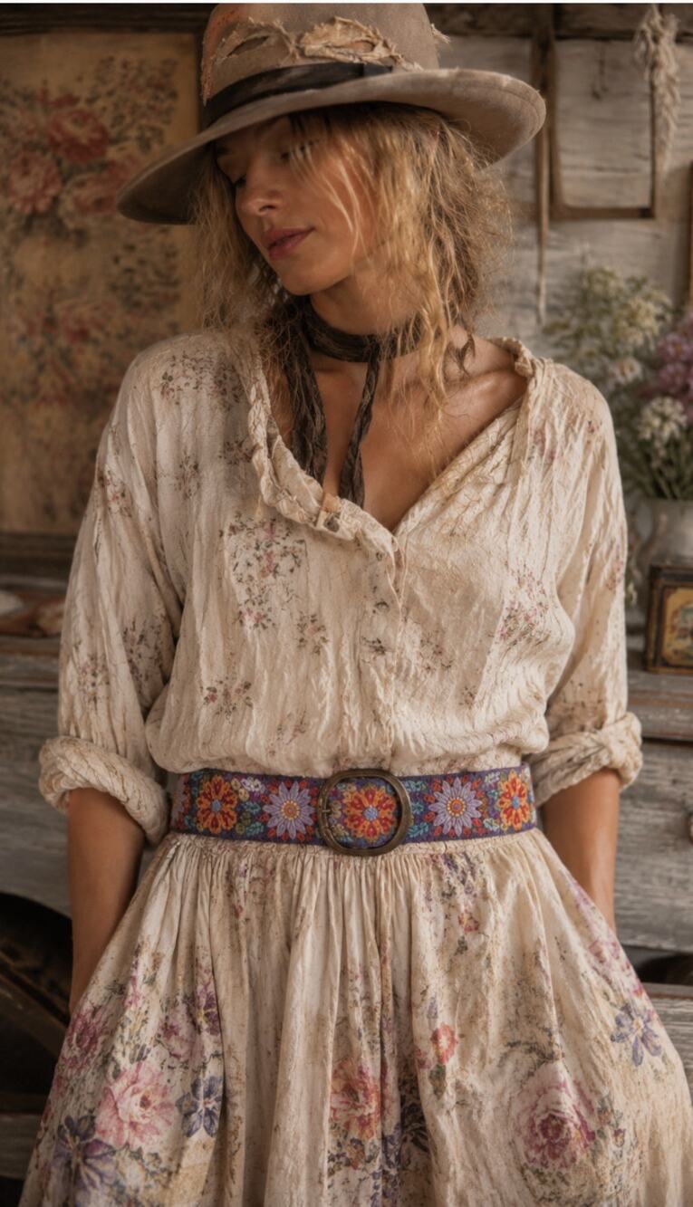 Jenny Krauss Prairie Flower Wool Belt M Boho Western Embroidered Cottage Artisan